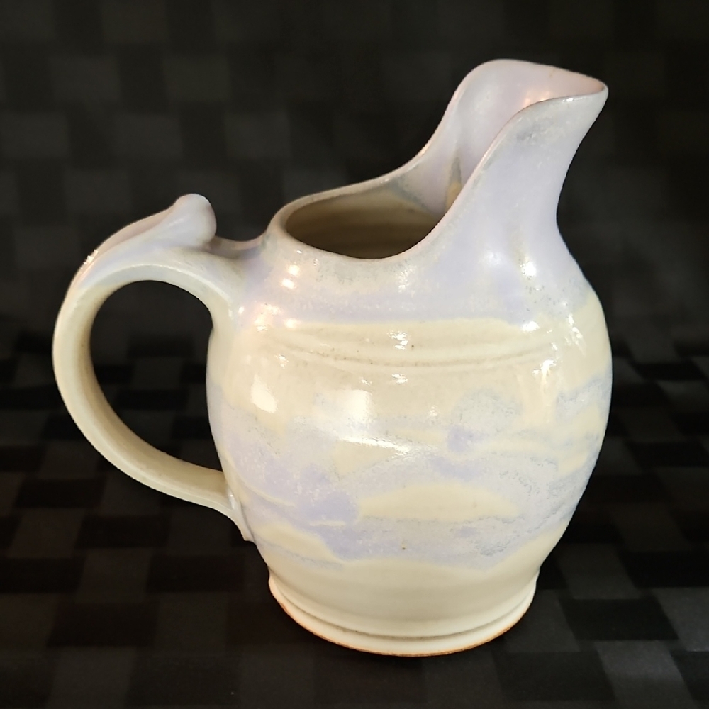 Exquisite Handcrafted/Signed Glossy Cream and Lavender Stoneware Ceramic Pitcher